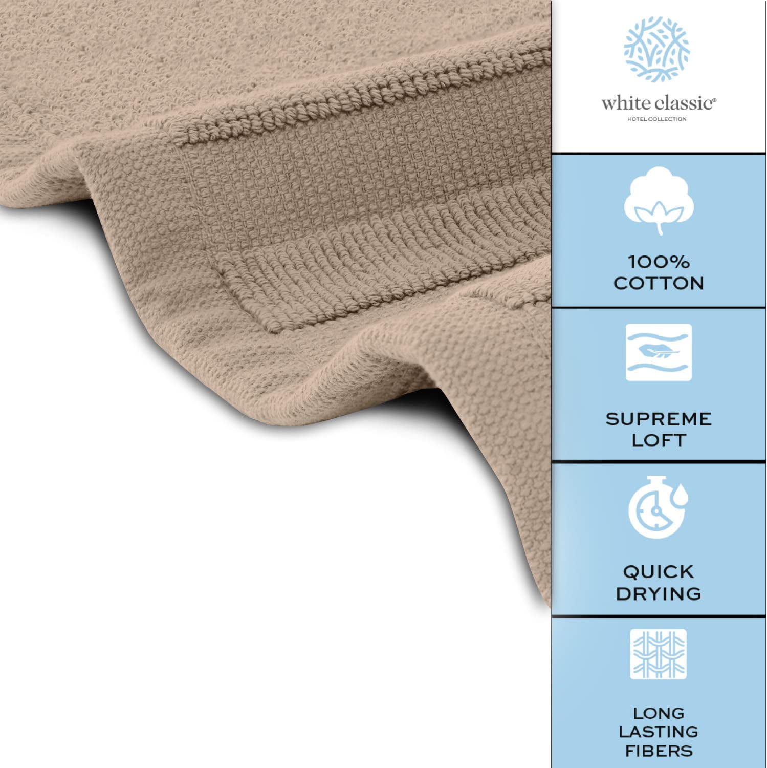 White Classic Hotel Collection Absorbent Cotton Bath Mats, Spa Reversible Floor Towels, not a Bathroom Rug, Taupe, 22 x 34, 2 Pack