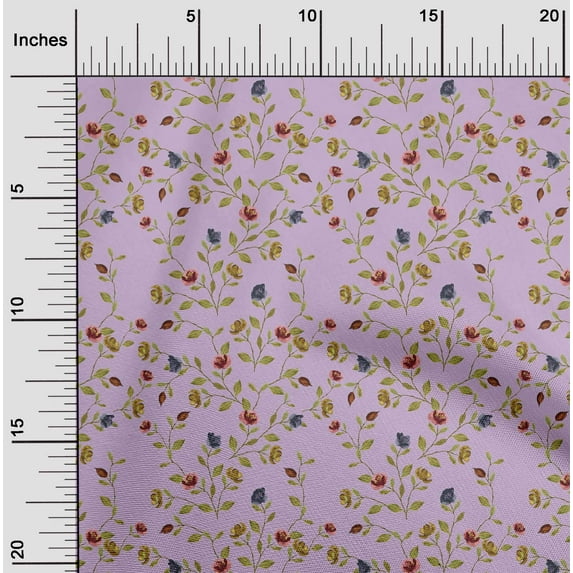 oneOone Cotton Cambric Light Purple Fabric Flower & Leaves Watercolor Sewing Material Print Fabric By The Yard 56 Inch Wide