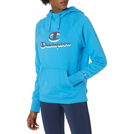 Champion Women's Powerblend Fleece Hoodie, Double Logo, Balboa Blue ...
