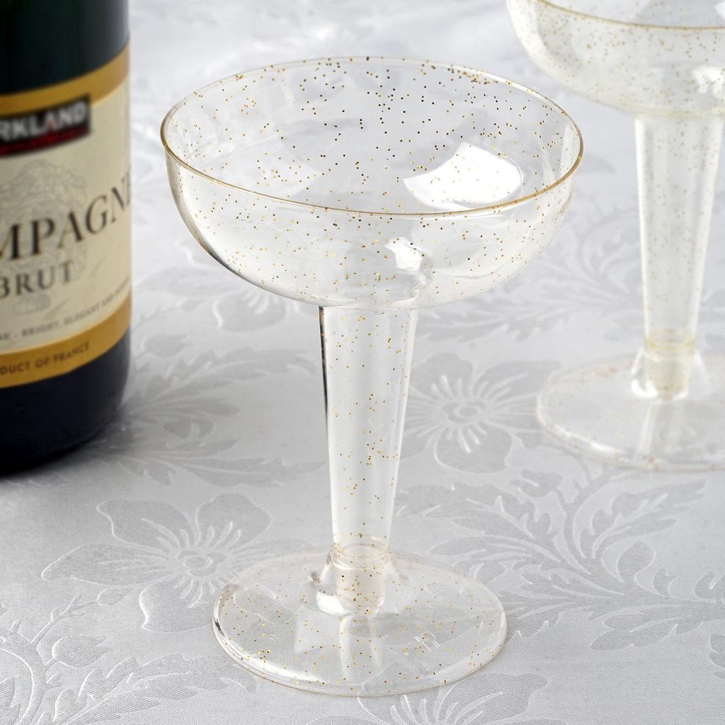 Efavormart 60 Pack 6 oz Glittered Clear Champagne Cocktail Disposable