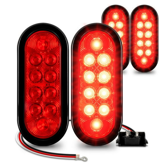 4pc 6" Oval Red LED Trailer Tail Lights [DOT Certified] [Grommet & Plug Included] [IP67 Waterproof] Turn Stop Brake Trailer Lights for RV Jeep Trucks
