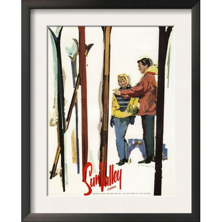 Sun Valley, Idaho - Skis Standing Up in Snow by Couple Poster Framed Art Print Wall