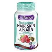 Vitafusion Gorgeous Hair, Skin & Nails Multivitamin, Gummies, Raspberry 100 ea (Pack of 6)