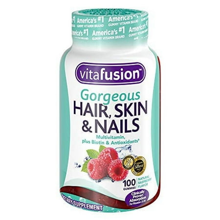 Vitafusion Gorgeous Hair, Skin & Nails Multivitamin, Gummies, Raspberry 100 ea (Pack of 6)