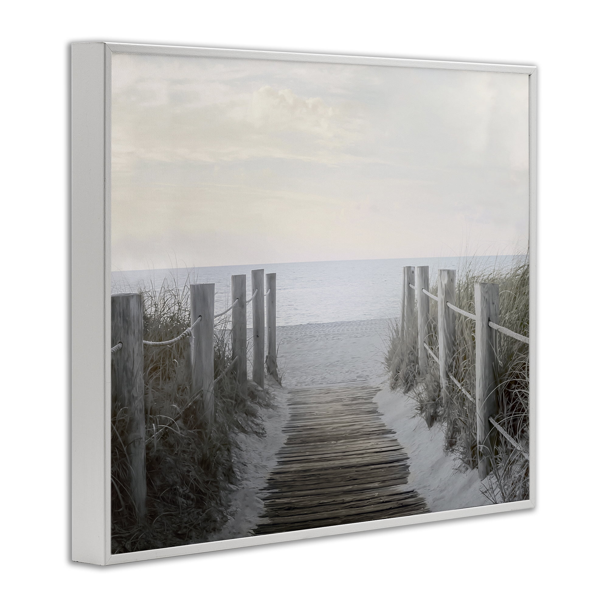 Stupell Industries Boardwalk Steps to Beach Landscape Photography White Framed Art Print Wall Art, 14 x 11