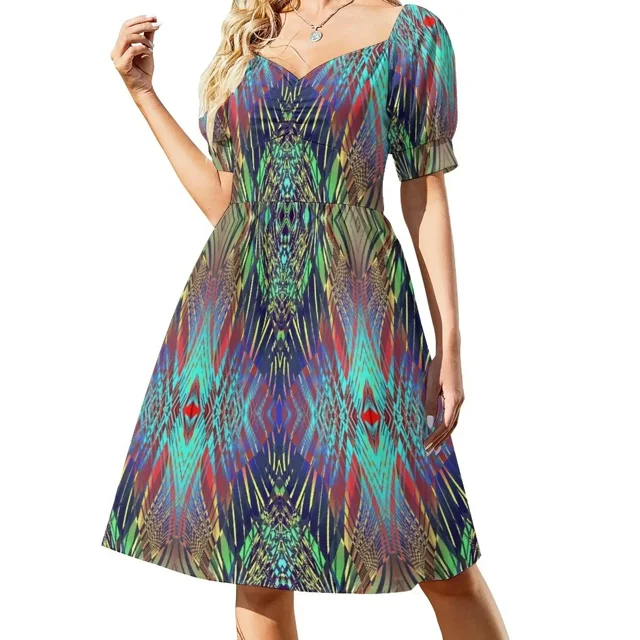 Vestido de manga corta con estampado de líneas de barrido VA vestidos de verano para mujer vestidos de mujer