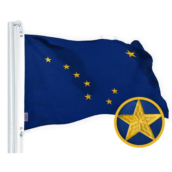 G128 Alaska AK State Flag | 3x5 Ft | Embroidered 220GSM SPUN POLYESTER - Embroidered Stars, Sewn Stripes, Brass Grommets, Indoor/Outdoor, Vibrant Colors, Heavy Duty SPUN POLYESTER