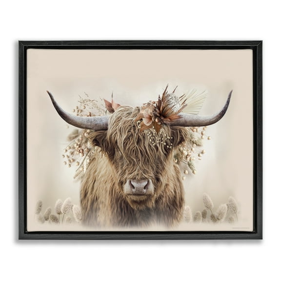 Stupell Industries Peachy Pastel Cattle Animals Painting Black Floater Framed Canvas Art Print Wall Art, 21 x 17