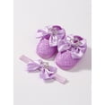 thumbnail image 4 of Newbron Baby Girls Mary Jane Shoes with Headband Soft Sole Anti-skidding Crown Bowknot Lace Princess Flats Infant Shower Wedding Dress Crib Shoes, 4 of 7