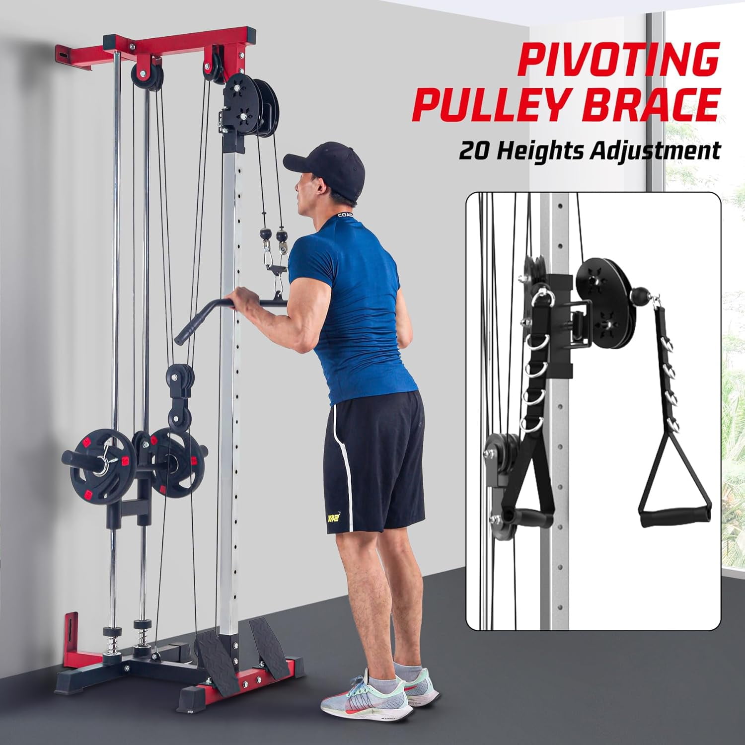 LAT Pulldown Machine, LAT Cable Machine with High and Low Pulley Station, Row Cable Machine Home Gym with Leg Support, Tricep Workout Equipment