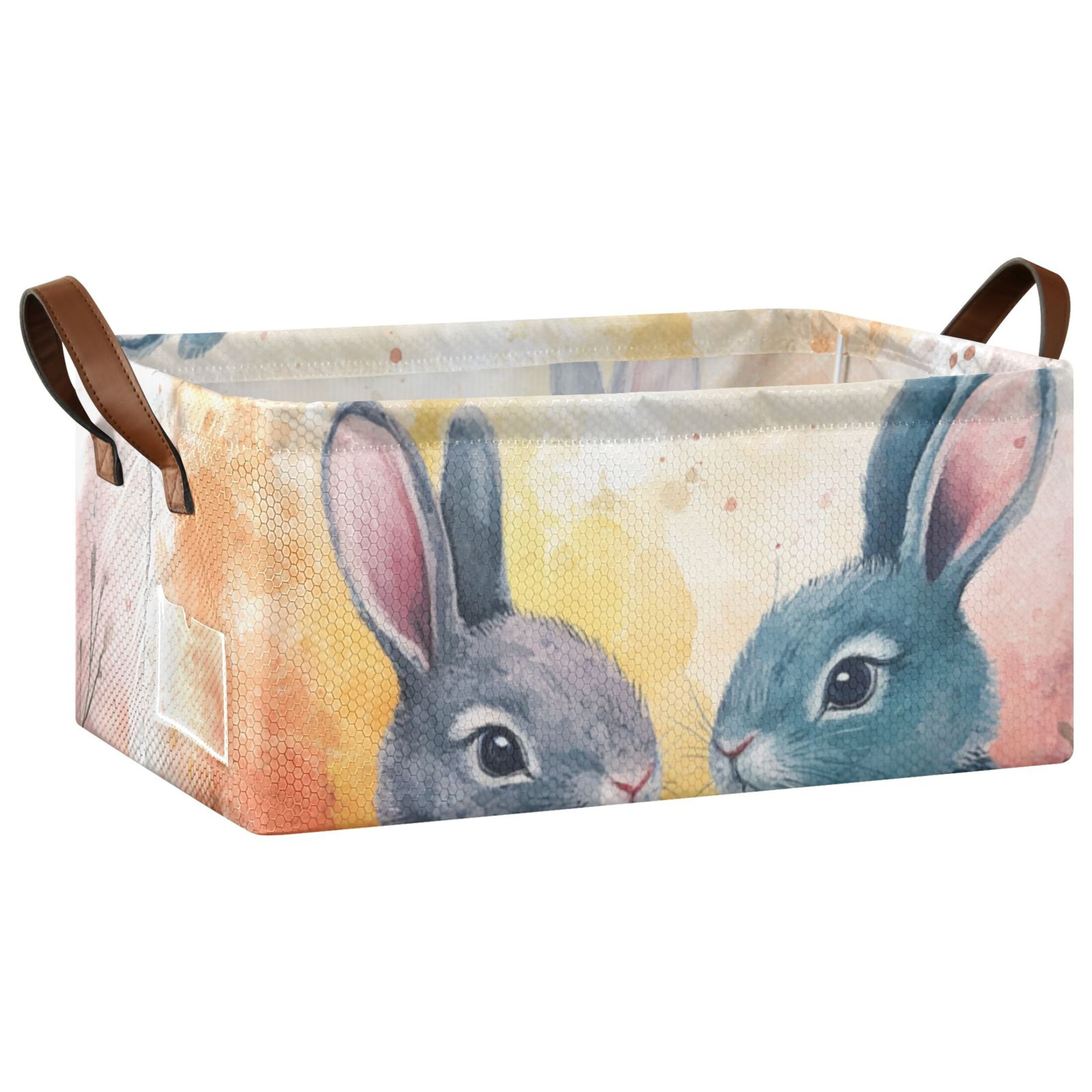 Easter Eggs Bunnies Leaves Storage Bins with Handles Foldable Storage Baskets for Shelves Organizer Cloth Baskets