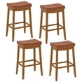 thumbnail image 1 of Costway 29" Bar Height Stools Set of 4 with PU Leather Seat Solid Rubber Wood Frame, 1 of 8