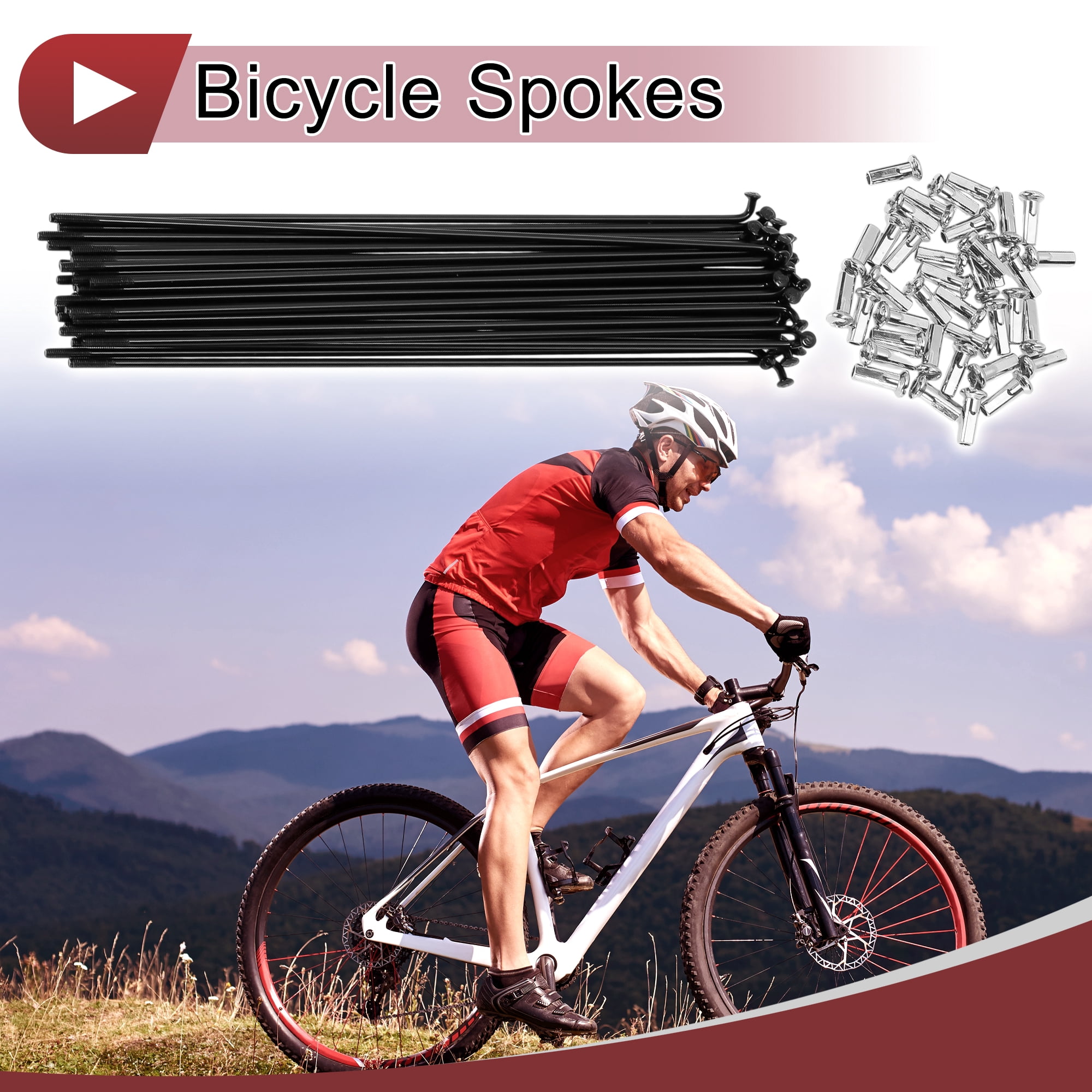 Unique Bargains 38Pcs 13G Bicycle Spokes Bike Wheel Spokes Carbon Steel Black 7.09"