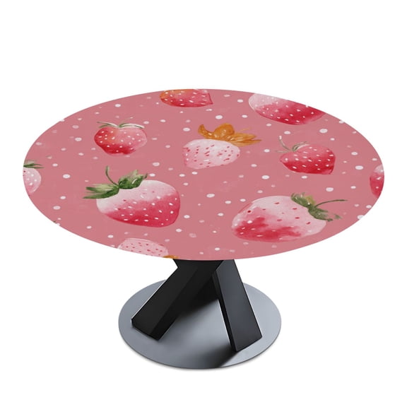 Round Premium Polyester Tablecloth Round Table Cloth Cover For Kitchen And Dining Room Strawberry Pattern