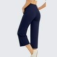 thumbnail image 5 of Womens Capri Pants Petite Tummy Control Breathable 7/8 Length Pants Wide Leg Cross Waisted Soft Trendy Gaucho Pants with Pockets Navy L, 5 of 6