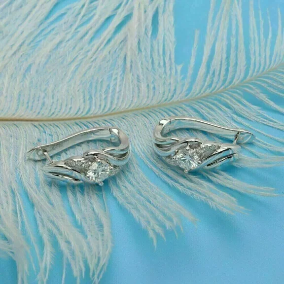 1.20Ct Round Cut Moissanite Huggie Hoop Women's Earrings 14K White Gold Plated