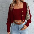 thumbnail image 3 of Women's Autumn Long Cardigan Sweater and Vest, Lightweight Cardigan Loose Long Sleeved Knitted Button Cardigan Sweater 2-Piece SetSportswear Crop Top Cardigan Sweater for Women, 3 of 7