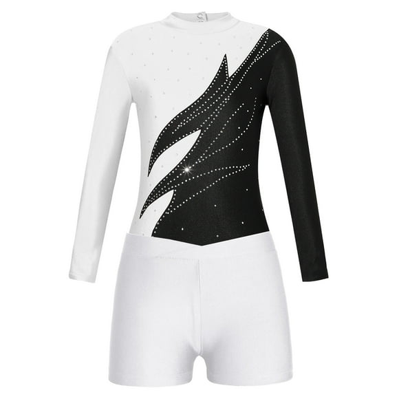 Jowowha Leotards for Girls Dance Unitards with Shorts Athletic Bodysuit 2 Pieces Tumbling Outfits 6-16 Years White 8