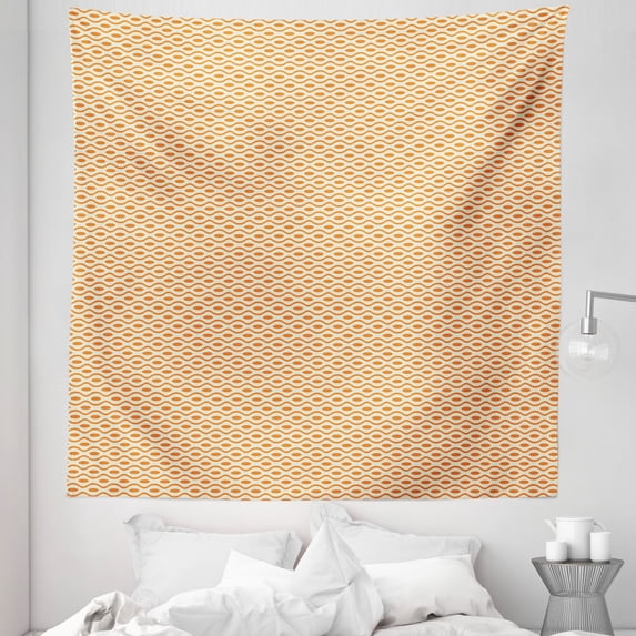 Vintage Tapestry, Continuous Orange Wavy Pattern with Elliptic Dots Curvy Symmetric Vintage Design, Fabric Wall Hanging Decor for Bedroom Living Room Dorm, 5 Sizes, Orange Cream, by Ambesonne
