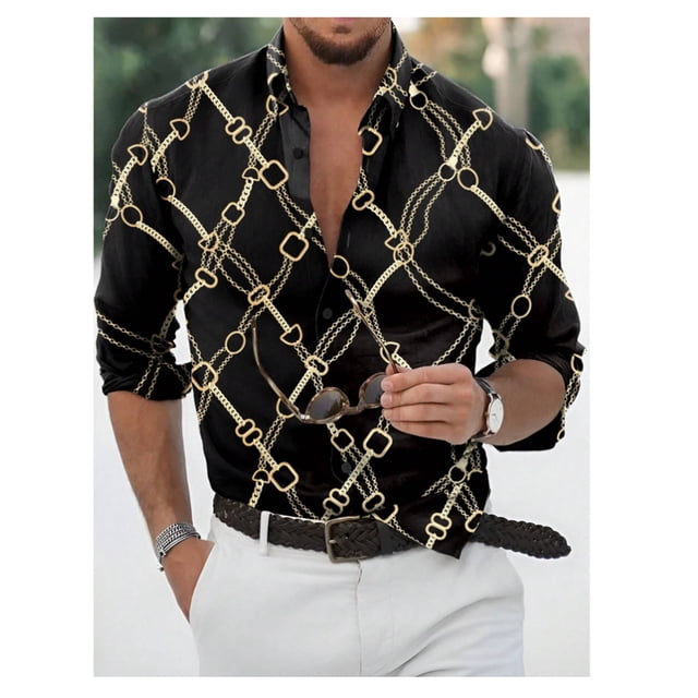 Camisa de manga larga con estampado 3D para hombre, con bolsillo, informal, con solapa, de alta calidad, para verano, talla grande