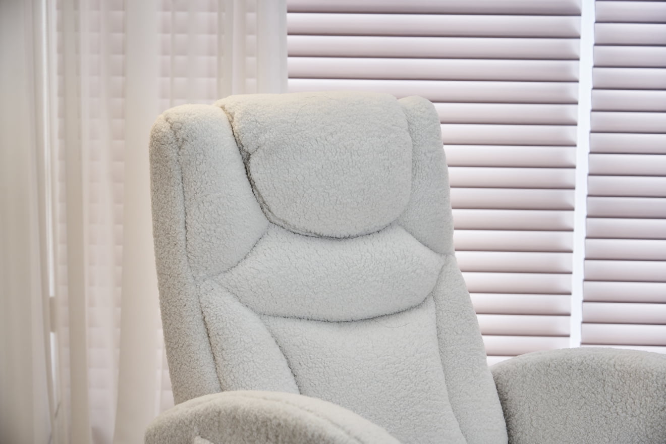 Rocking Chair Nursery, Nursery Rocking Chairs with Adjustable Footrest & Side Pocket, Comfy Rocking Chairs in Teddy Fabric, Reading Arm Glider Chair for Bedroom, Living Room, Office, Ivory