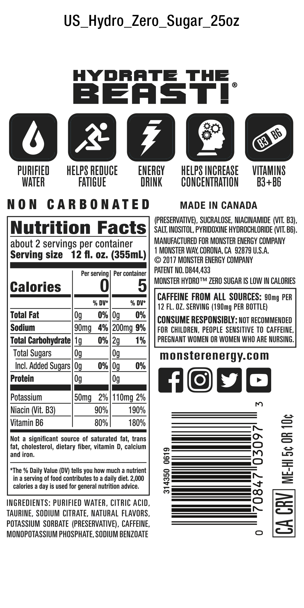 Monster Zero Sugar Mixed Fruit Hydro Energy Drink 254 Fl Oz Bottle - Walmartcom