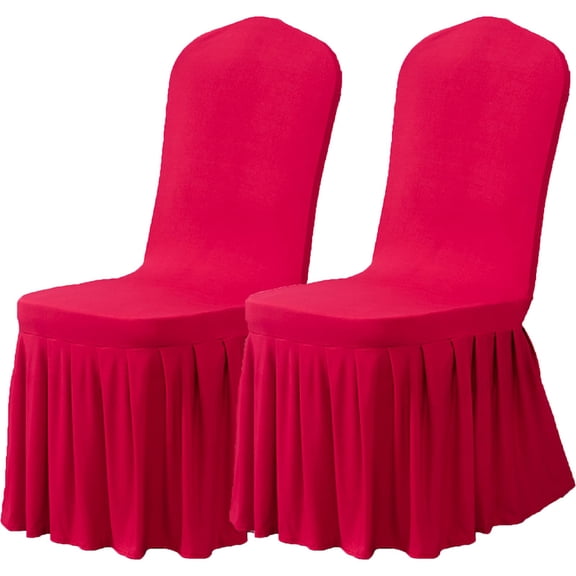 Dining Room Chair Covers Set of 2, Stretch Slipcovers with Skirt Super Fit Spandex Chair Seat Protector Cover for Dining Room, Hotel, Ceremony (red)