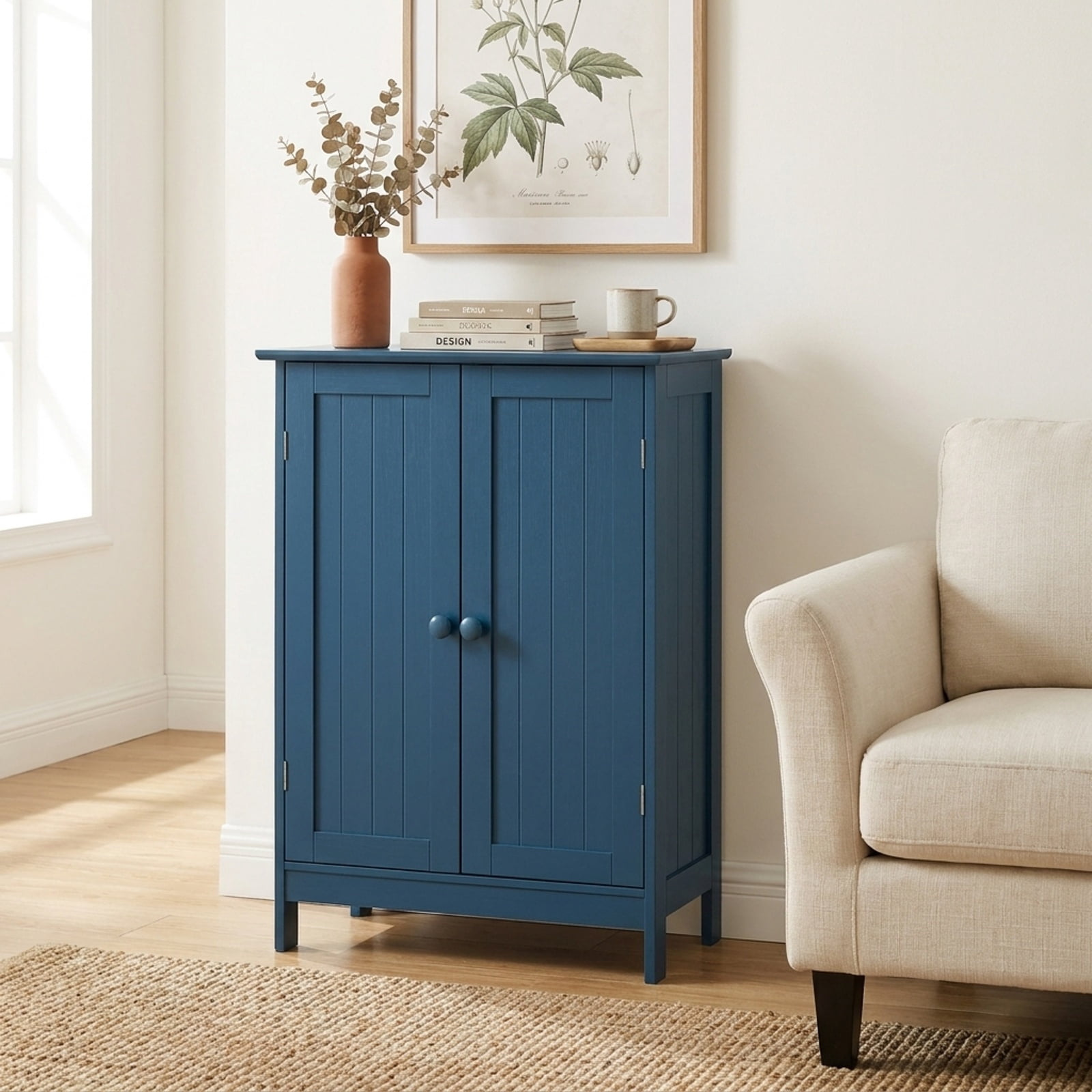 Vebreda Bathroom Storage Cabinet with 2 Doors and 3-Level Adjustable Shelf, 24 in Freestanding Storage Cabinet with Anti-Tip Kit, Blue