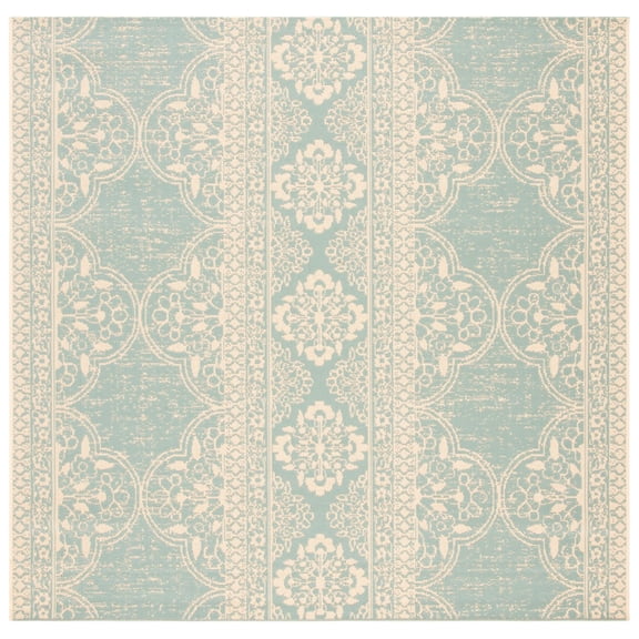 SAFAVIEH Beach House Justine Geometric Indoor/Outdoor Area Rug, Cream/Aqua, 8' x 8' Square