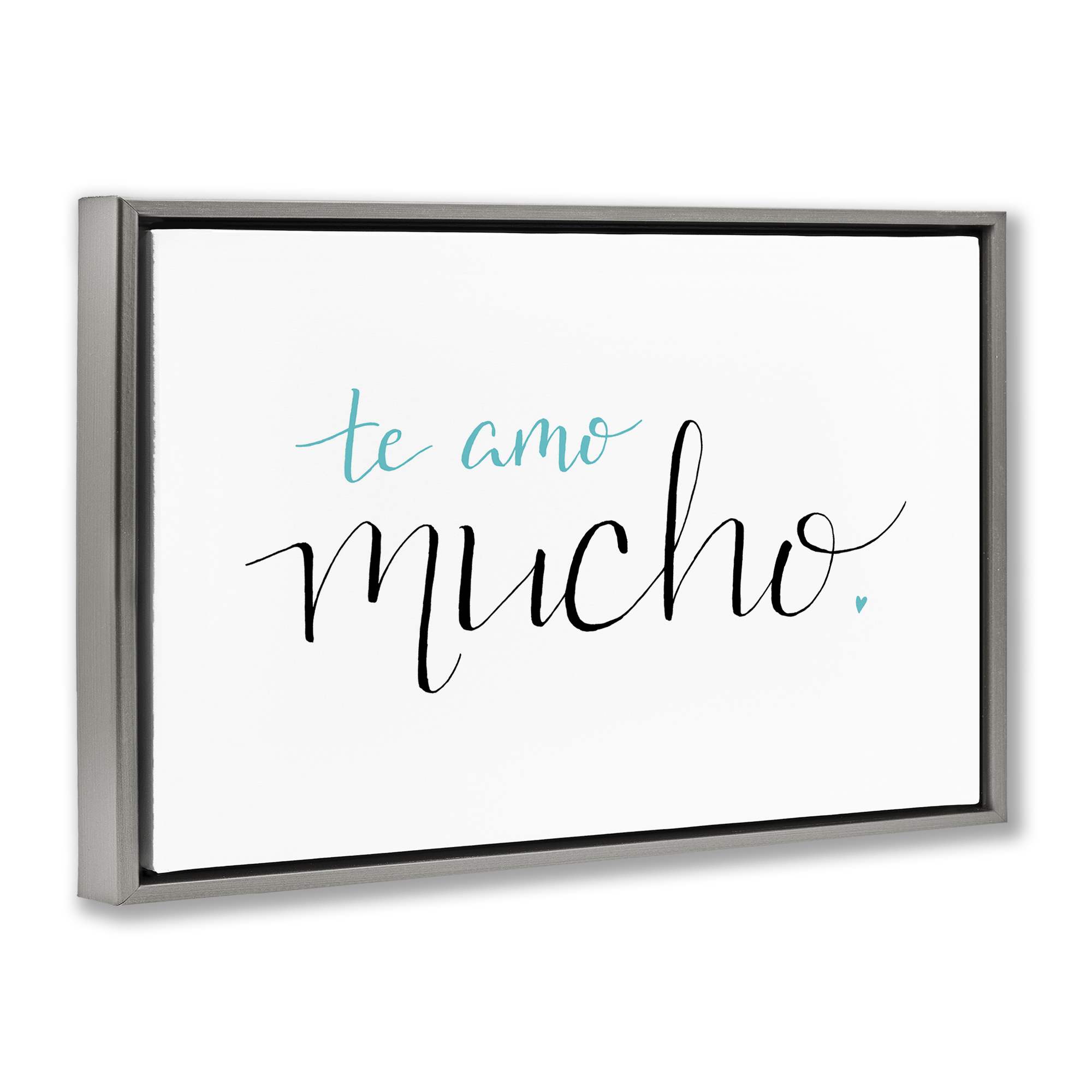 Stupell Industries Te Amo Mucho Turquesa Inspirational Quotes & Sayings Painting Gray Floater Framed Art Print Wall Art, 31 x 21