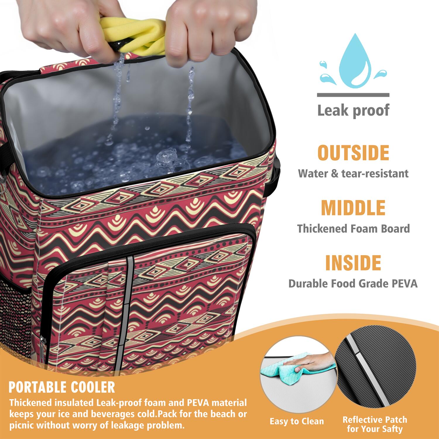 Travel Cooler Bag - Boho Bohemia Pioneer Flower Geometric Line Art Camping Beer Cooler Backpack with Bottle Opener- Waterproof Insulated Picnic Backpacks - Cooler Bag for Beach