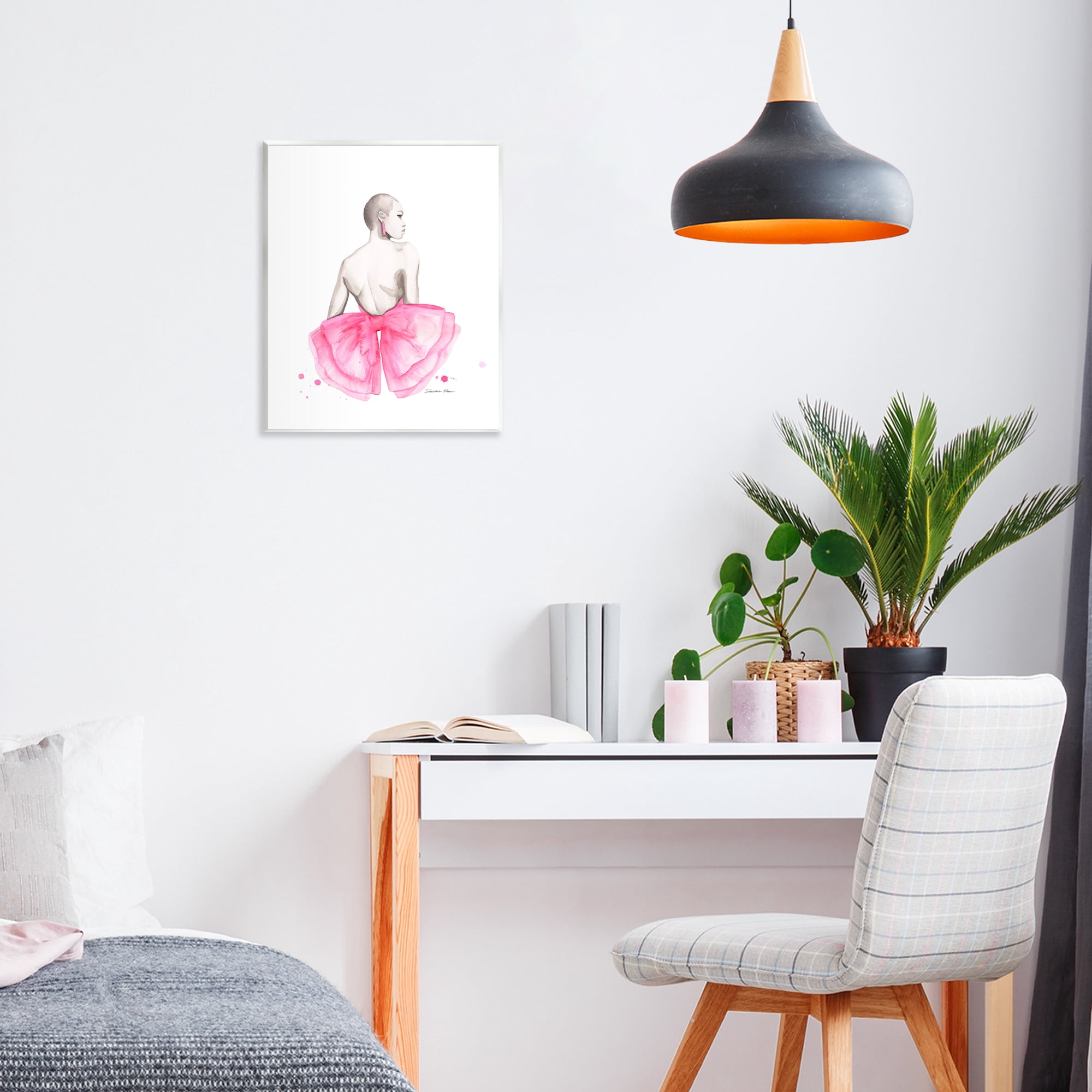 Stupell Industries Pink Bow Portrait From Behind Wall Plaque Art, design by Simone Elum