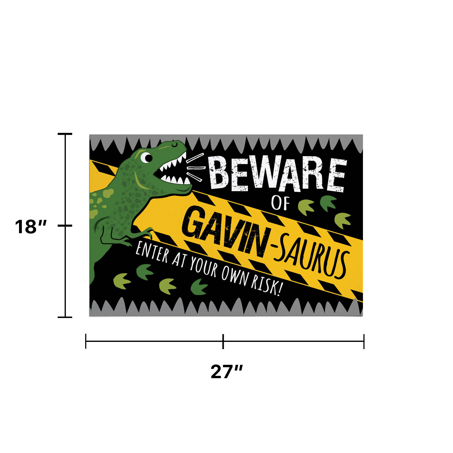 Personalized Planet 27x18 Beware Of Saurus Enter At Your Own Risk Bedroom Doormat with Custom Name Printed on Colorful Rectangular 1/4” Thick Non Slip Mat for Kids Room