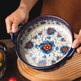 thumbnail image 3 of 950ML Household Handle Bowl Double Ear Baking Pan Vintage Ceramic Tableware, 3 of 4