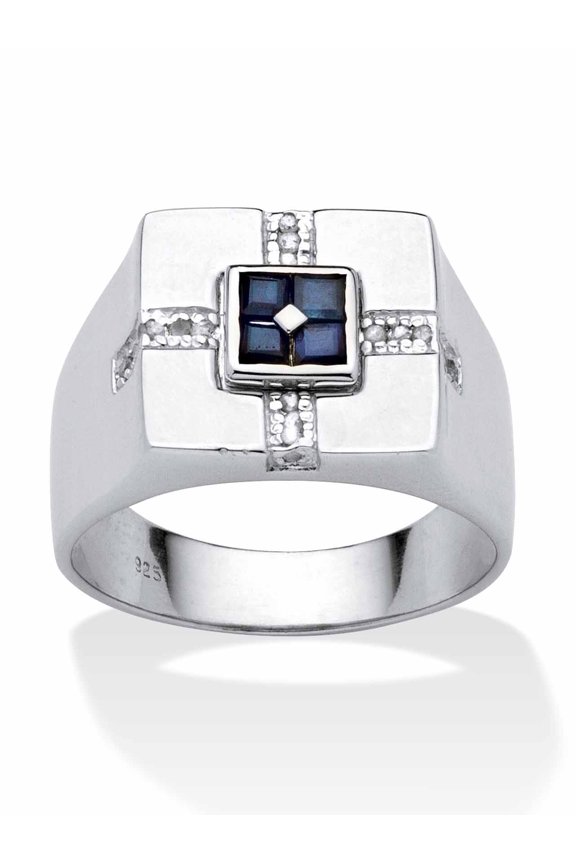Men's 1.10 TCW Genuine Midnight Blue Sapphire Square Ring in Sterling Silver Sizes 8-16