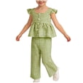 thumbnail image 1 of Pounoo Womens Matching Sets Gingham Print Ruffle Sleeve Peplum Top Wide Leg Pants Cute Daily Style (For Small Wearers) Gift, 1 of 6