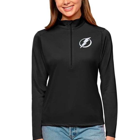 Women's Antigua Black Tampa Bay Lightning Tribute Quarter-Zip Pullover Top
