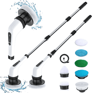 WeluvFit Electric Spin Scrubber, Cordless Cleaning Brush with 8 Replaceable Brush Heads, Power Shower Scrubber with Long Handle for Floor, Tile, Bathroom, Tub