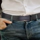 thumbnail image 5 of 1 Uds. Cinturón con hebilla automática con logotipo dorado, cinturón con peplum sin dientes, cinturón con peplum, cinturón para pantalones de piel de vaca, 5 of 6