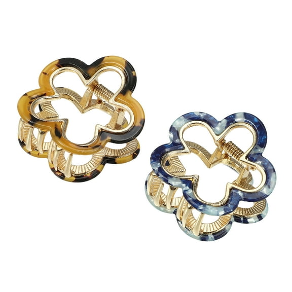 Vocoste 2 Pcs Flower Hair Claw Clip Small Hair Jaw Clips for Women Blue Brown 1.97"