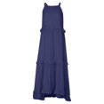thumbnail image 6 of IUZSOKIL Womens Summer Dress Cotton Sleeveless Built in Bra Dress Halter Layered Ruffles Casual Boho Flowy Maxi Dress Navy L, 6 of 8