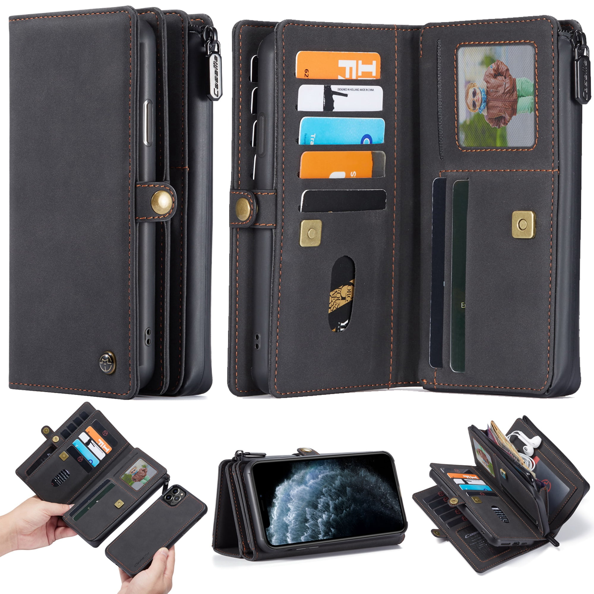 iPhone 11 Pro Wallet Case, Dteck Matte Leather Zipper Wallet Case 17