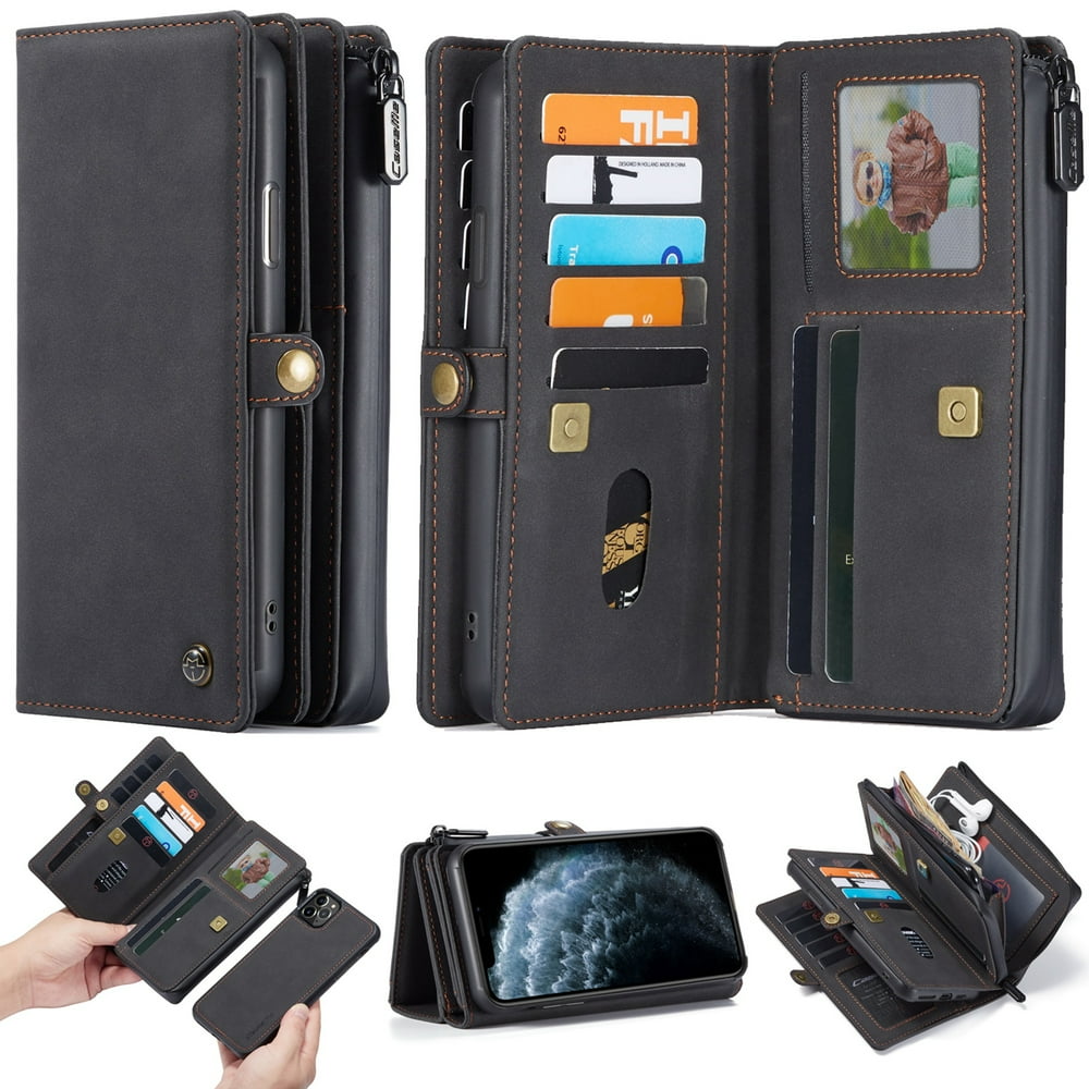iPhone 11 Pro Wallet Case, Dteck Matte Leather Zipper Wallet Case 17 Card Slots Holder Wallet