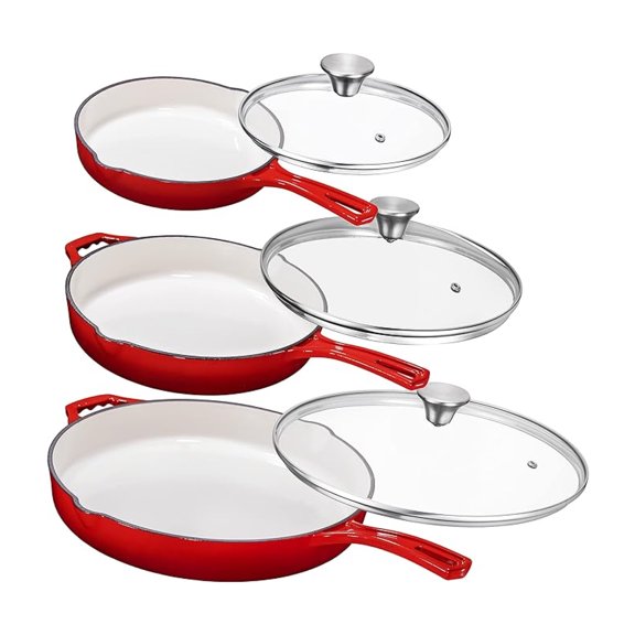 Bruntmor | Enemeled Cast Iron 3 Piece Skillet Bundle 12 10 8 Set - Cast Iron | 1
