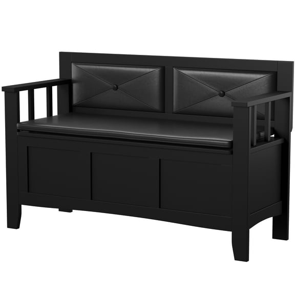Contemporary Home Living Padded Storage Bench - 44.5" - Black