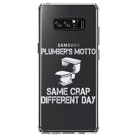 DistinctInk Clear Shockproof Hybrid Case for Samsung Galaxy Note 8 - TPU Bumper Acrylic Back Tempered Glass Screen Protector - Same Crap Different Day - Plumbers