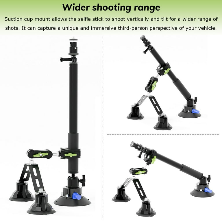 Triple Suction Cup 360 Camera Car Mount,with Action Camera Adapter Compatible Insta360, Compatible GoPro, Compatible CA065