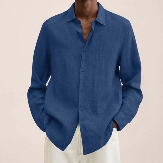 MesaSe Mens Long Sleeve Linen Shirt Summer Loose Fit Lightweight Button Down Shirt