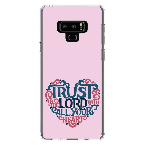 DistinctInk Clear Shockproof Hybrid Case for Samsung Galaxy Note 9 - TPU Bumper, Acrylic Back, Tempered Glass Screen Protector - Trust In The Lord With All Your Heart