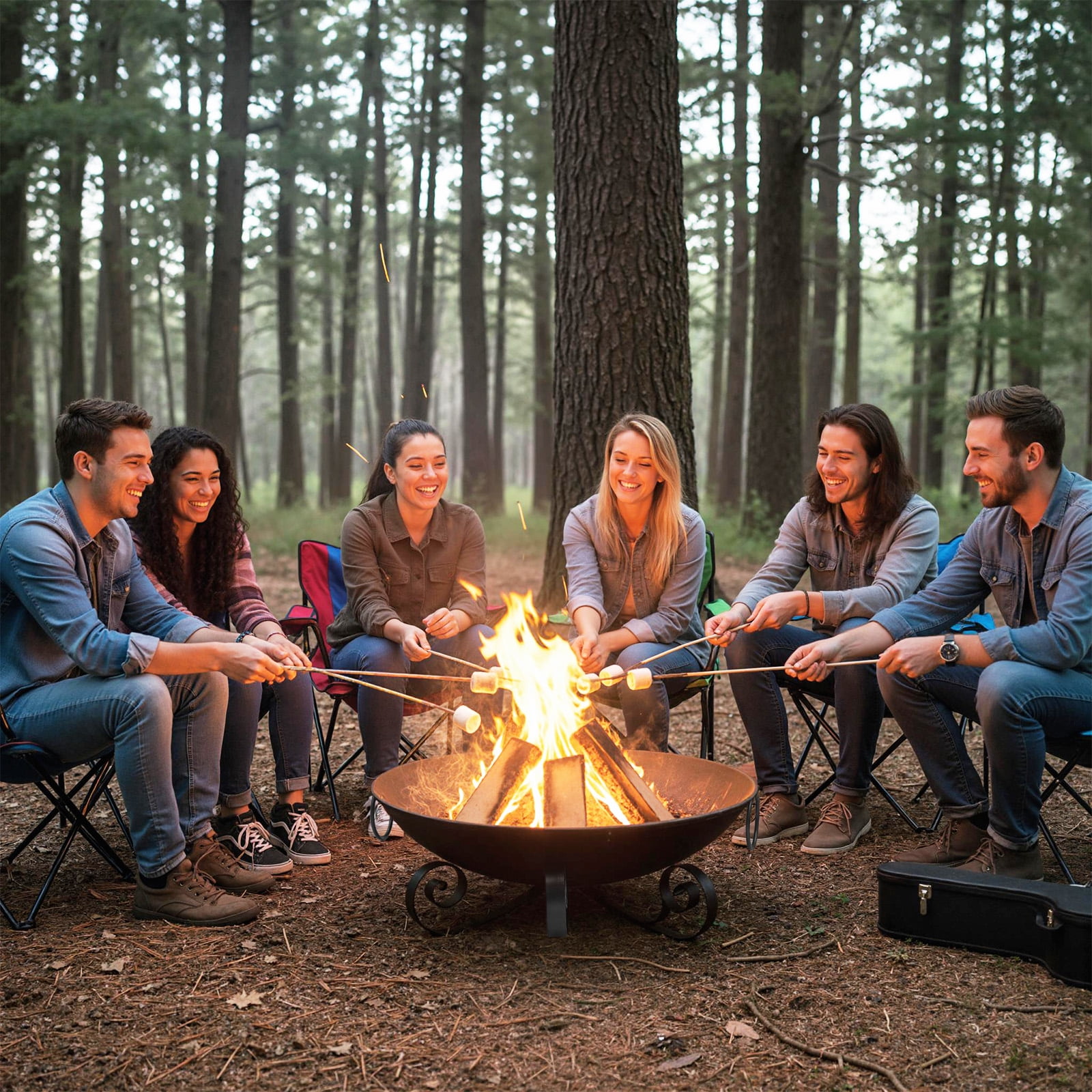Patiojoy 24 Inch Heavy-Duty Metal Fire Pit Bowl Outdoor Wood-Burning Firepit with Handles